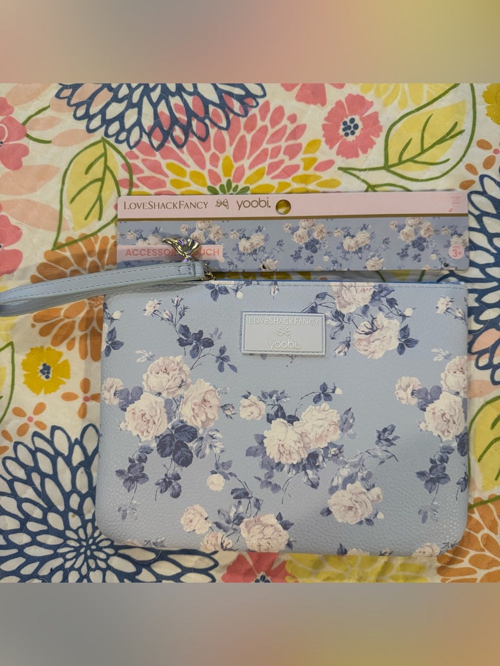 Nwt LoveShackFancy x Target - Yoobi Rosettes Flat Zip Pencil Case Blue